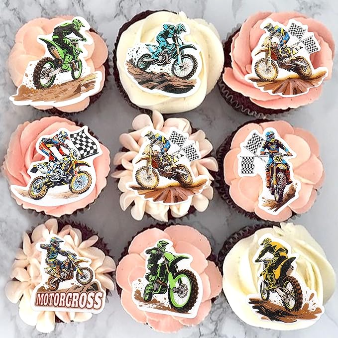 40pcs Edible Motorcycle Cupcake Toppers Motocross Dirt Bike Party Cupcake Toppers, Motorcycle Sport Theme Birthday Motocross Cake Decor