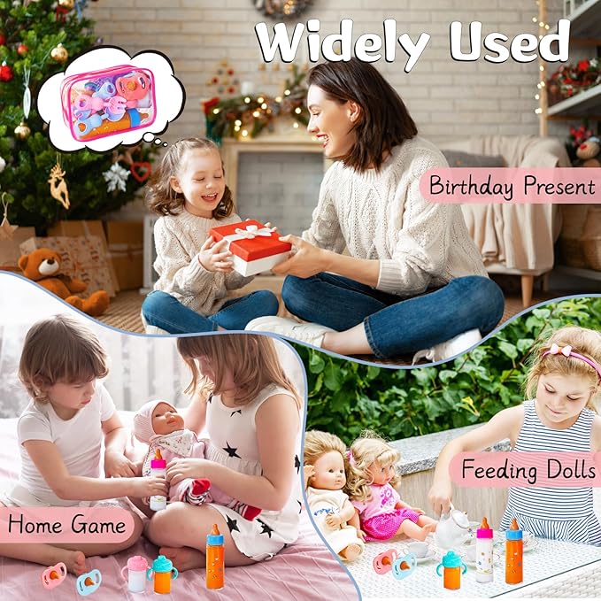26 Pcs Baby Doll Accessories Magic Bottle Set,Pretend Play Feeding Toy Set with Package,Doll Feeding Set for Kids Girls,Magic Disappearing Juice Milk Bottles,Sippy Cups,Pacifiers,Bowl Spoons