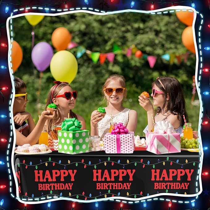 2 Pcs Birthday Party Decorations Plastic Cute Birthday Tablecloth 108 x 54 Inches Disposable Rectangle Tablecover for Boys Girls Kids Baby Shower Party Supplies (Strange Themed)