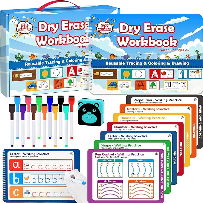 RichBoy Preschool Learning Activities Tracing Books for Kids, Montessori Handwriting Practice Letter Tracing Kindergarten Workbooks, Alphabet Learning Books - 3 4 5 6 Year Old Boy Gifts (52 Pages)