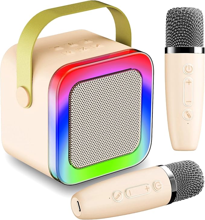 Karaoke Machine for Kids Teen Adults, Mini Karaoke Machine with 2 Wireless Microphones and LED Lights Toys for Christmas Birthday Party, Home, Gifts for 3-12+ Year Old Girls Boys