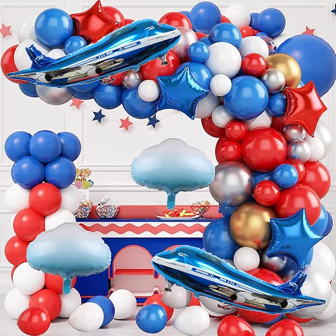31inch Large Airplane Blue Party Decoration Airplane Balloon Set Birthday Party Supplies (Blue red Airplane set)