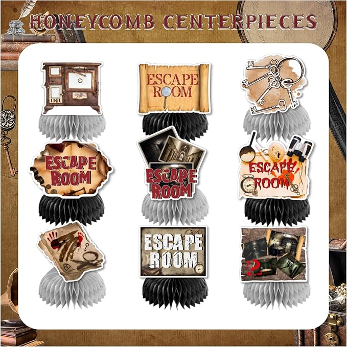 9 PCS Escape Room Honeycomb Centerpieces Table Decorations Escape Room Table Centerpieces for Escape Room Party Supplies Birthday Party Decorations