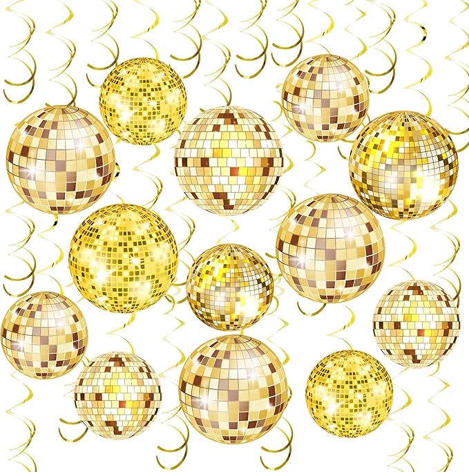 54 Pieces Gold Disco Party Decorations Disco Ball Hanging Swirls 70s Party Hanging Swirls Ceiling Decor for Disco Fever Party 70s Hippie Birthday Party Favors Supplies