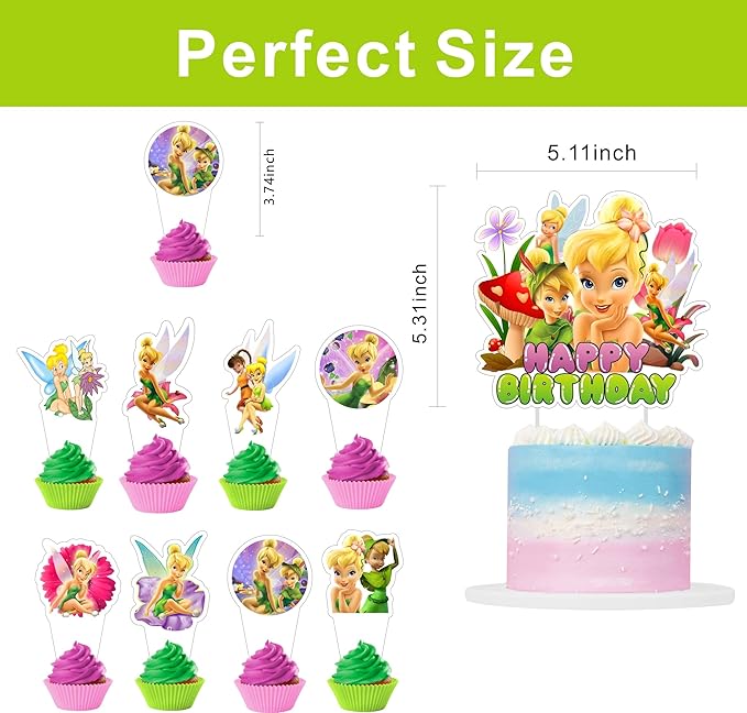 25Pcs Fairy Cartoon For Tinkerbell Cupcake Toppers,Inspired Cupcake Picks School Wizard Theme Birthday Party Cake Decorations Supplies.