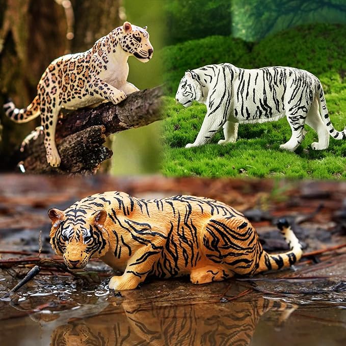 Toymany 12PCS Big Cat Wild Animal Figurines, Realistic Safari Animals Set Includes Lion,Tiger,Cougar,Cheetah,Leopard,Jaguar,Lynx Educational Toy Cake Toppers Christmas Birthday Gift for Toddlers