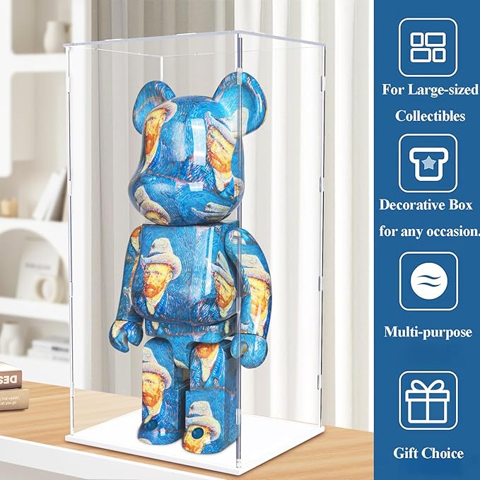 Acrylic Display Case for Bearbrick 1000%, Clear Large Display Box for Collectibles, 29 inch Tall Acrylic Box Display Storage Cube with White Base