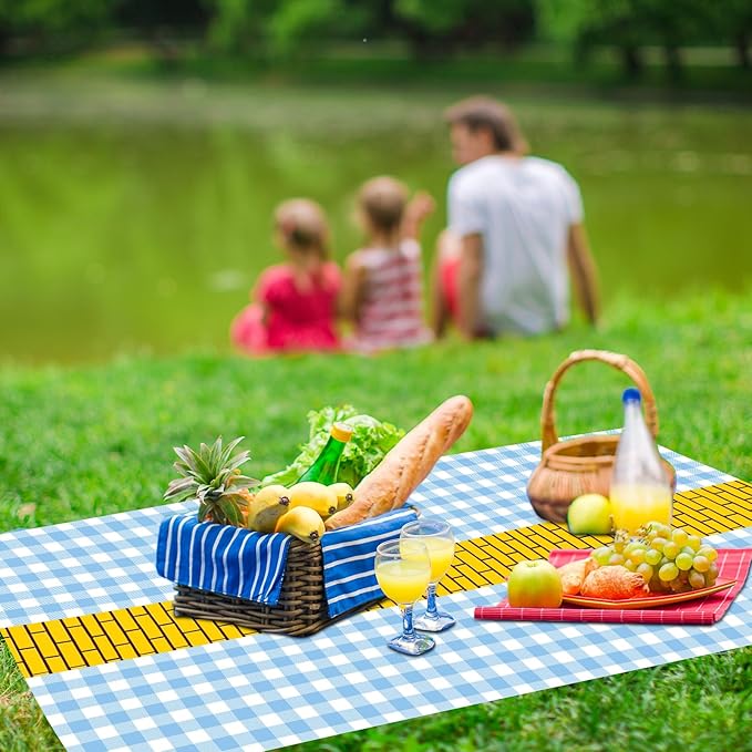 6 Pcs Yellow Brick Runner Tablecloth 54 x 108 Inch Brick Wall Backdrop Waterproof Rectangle Disposable Cover, Princess Decorations Party Supplies for Halloween Cosplay Party (Blue)