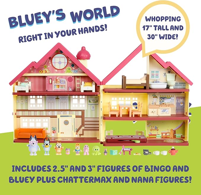 Bluey House Playset for Kids, XL Ultimate Interactive Lights and Sounds Playhouse Toys, Includes Dance Floor, Dollhouse, Toy Set Ages 3+, Amazon Exclusive