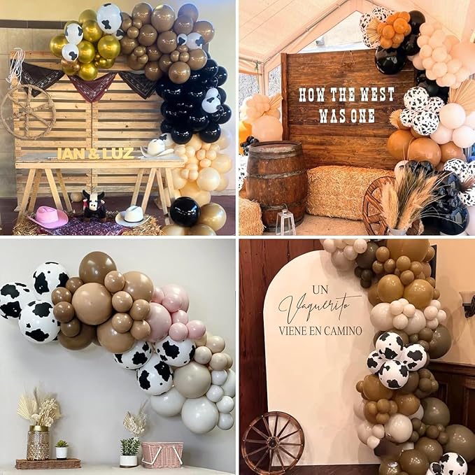 Cow Brown Balloons, 60Pcs 12 Inch Cow Print Coffee White Metallic Gold Latex Balloon, Tan Nude Neutral Beige Helium Balloons for Farm Western Theme Cowboys Cowgirls Birthdays Baby Shower Party Decor