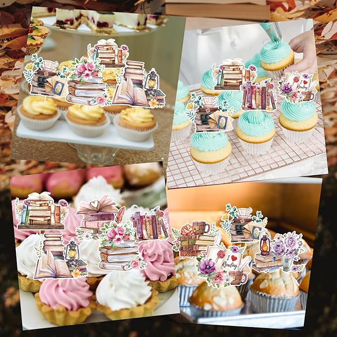 Book Themed Party Decorations - 36PCS Book Club Cupcake Toppers Birthday Decoration I Love Reading Cupcake Picks Decor Supplies for Library