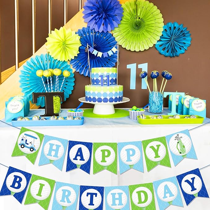 CC HOME 3Pcs Golf Happy Birthday Banner Golf Ball Party Hanging Banner Gym Ball Sports Theme Birthday Bridal Wedding Baby Shower Boys Girls Kids Home Classroom Party Supplies Decoration