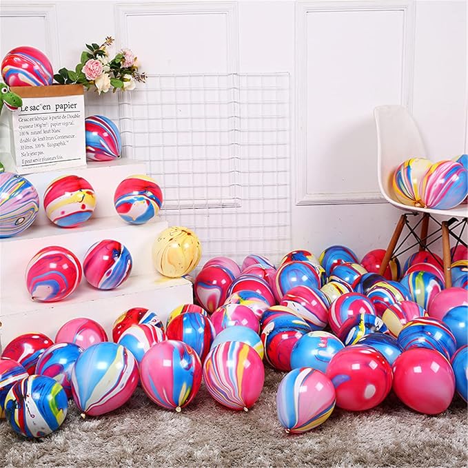 Rainbow Tie Dye Balloons 100PCS 12 Inch Agate Marble Latex Swirl Balloons For Tie Dye Birthday Party Supplies,Candyland,Bachelorette,Fun Hippie Party Decorations(Color Clouds)