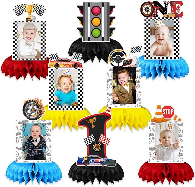 Race Car 1st Birthday Party Supplies, Fast One Birthday Decorations Honeycomb Centerpiece for Table, Race Car One Year Old Birthday Party Decorations Boys Photo Table Centerpiece Party Supplies