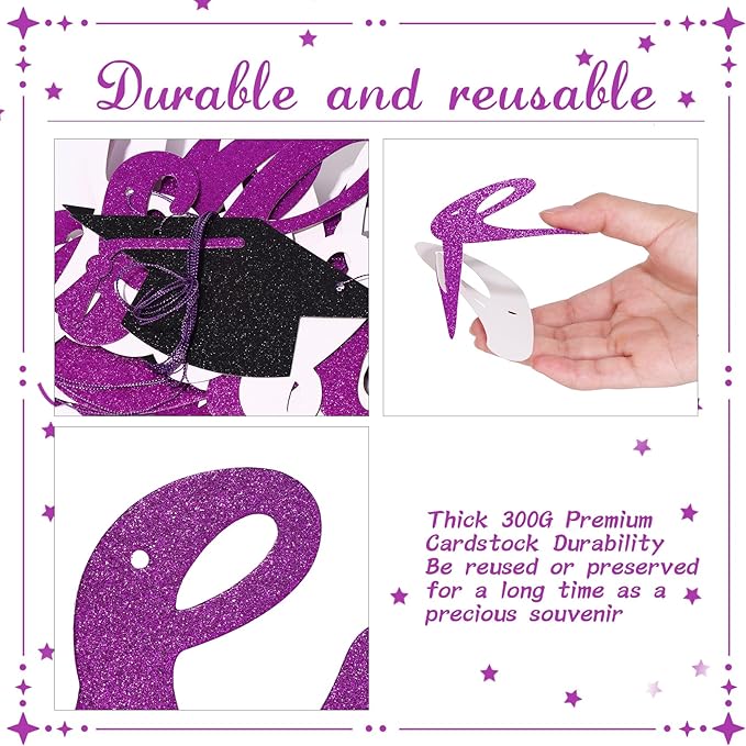 She Believed She Could So She Did Banner - Pre-Strung Glitter Graduation Decorations 2026 for Women Girls, Inspirational Grad Party Supplies, Class of 2026 College High School Masters PhD Decor (Purple)