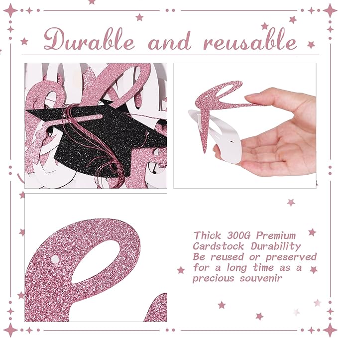 She Believed She Could So She Did Banner - Pre-Strung Glitter Graduation Decorations 2026 for Women Girls, Inspirational Grad Party Supplies, Class of 2026 College High School Masters PhD Decor (Rose Gold)