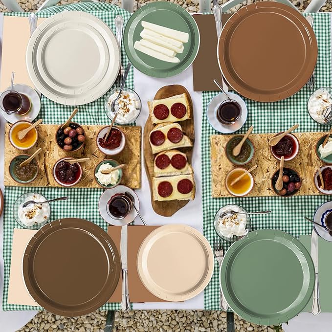 Oigco Woodland Baby Shower Decorations - 60 PCS Brown Sage Green Neutral Forest Animal Brown Plates and Napkins for Safari Jungle Baby Shower Decorations