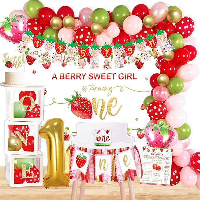 Strawberry 1st Birthday Decorations Party Supplies, Strawberry Sweet One Birthday Decor, Berry First Birthday Party Supplies, 1st Birthday g Girl Decoration