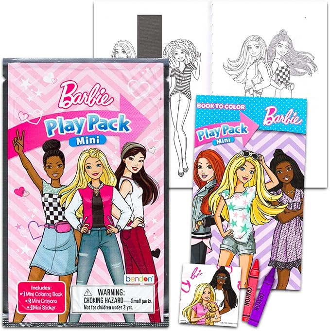 12 Pc Barbie Mini Party Favors Set - Bundle with 12 Barbie Play Packs | Mini Coloring Books, Stickers, and Goodie Bags (Barbie Birthday Party Supplies Decorations)