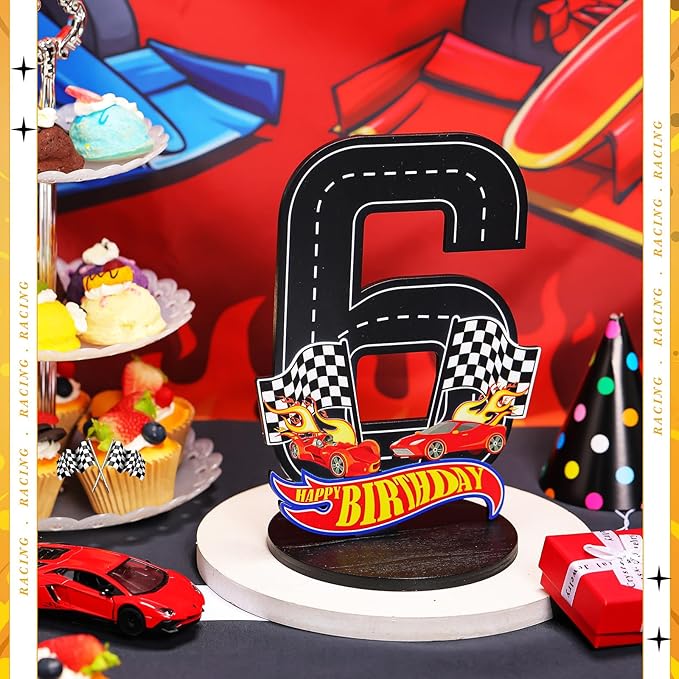 Race Car 6th Birthday Number Sign Centerpiece Race Car Theme 6th Birthday Party Supplies Wooden Table Decoration Photo Props for Boys Six Years Old