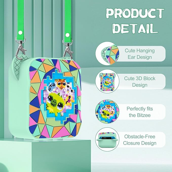 Silicone Case for Bitzee Magicals Interactive Toy, Protective Sleeve 2 in 1 Cover + Lanyard for Bitzee Magicals Interactive Toy Electronic Pets Accessories - Mint Green