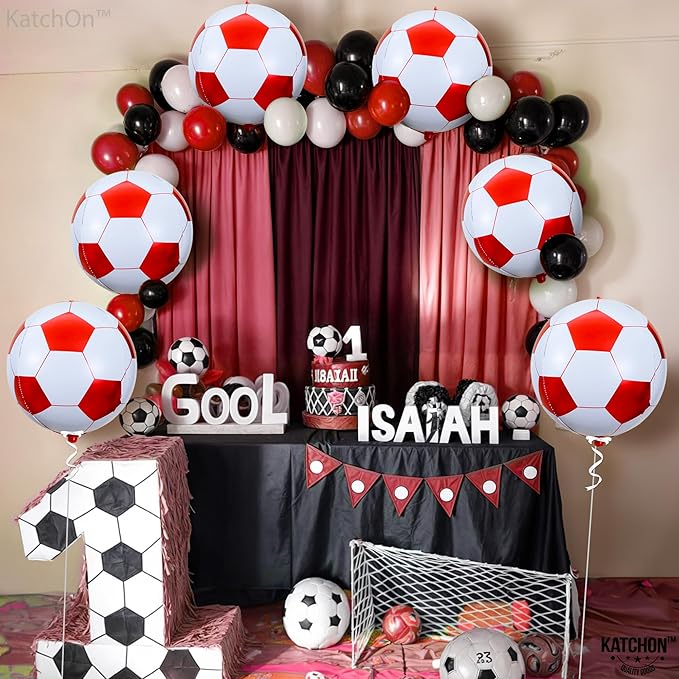 KatchOn, Huge 22 Inch Red Soccer Balloons - Pack of 6, Soccer Decorations | Foil Red Soccer Ball Balloons, Red Senior Night Decorations | Red Soccer Party Decorations | Red Soccer Birthday Decorations