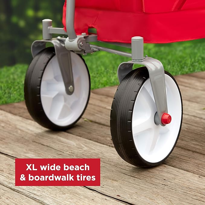 Radio Flyer Beach & Boardwalk 3-in-1 EZ Fold Wagon, for Kids 1.5+, UV Shade, One-Hand Flat Fold, Seats 2 or Converts to Bench, DuraClean Fabric, Beach Tires, 150 lb Capacity, Wagon for Kids & Cargo