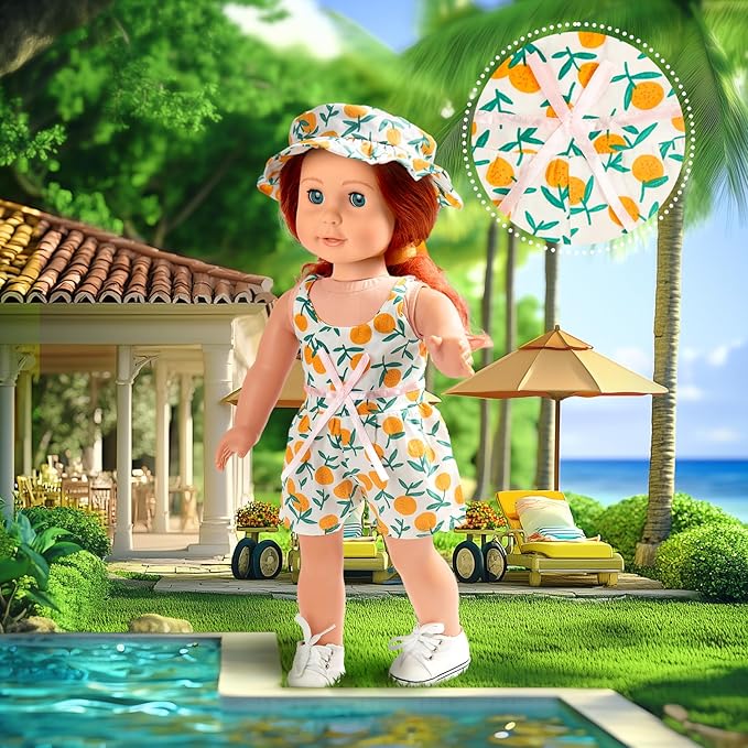 18-inch-Doll-Clothes-Accessories ARTST 18 Doll Accessories American Doll Clothing Dress Outfit Set with Hat Shoes Socks WaistBag, Valentine's Gift for Girls