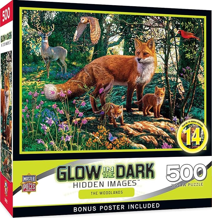 MasterPieces 500 Piece Glow in The Dark Jigsaw Puzzle for Adults, Family, Or Youth - The Woodlands - 15"x21"