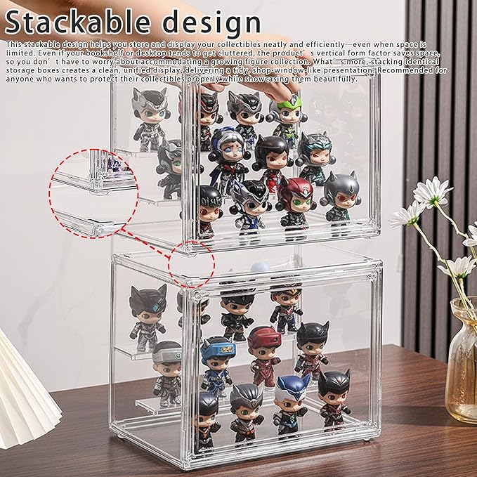 Clear Acrylic Display Case for Figures, 3 Layer Adjustable Acrylic Boxes for Display, Stackable Display Boxes for Collectibles, Action Figure Display Case for Shoe, Bread, Cosmetic, Handbag, 2 Pack