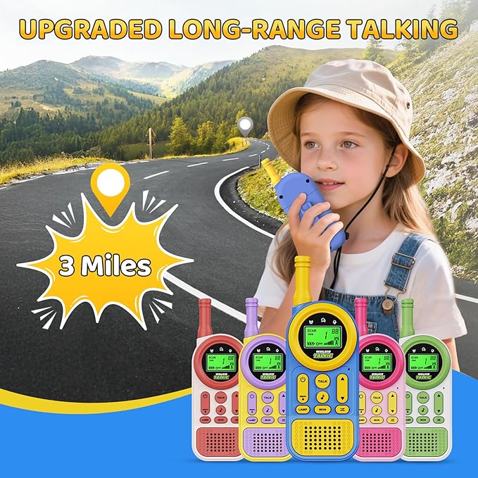 Walkie Talkies for Kids 2 Pack: 22 Channels 2 Way Radio Toys for 3-12 Year Old - VOX LED 3 Miles Long Range - Camping Hiking Birthday Boys Girls Blue