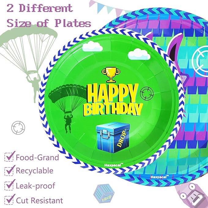 64Pcs Video Games Llama Party Tableware Supplies Including 32 Pcs Plates, 16 Pcs Forks and 16 Pcs Napkins, Video Games Theme Party Birthday Decorations
