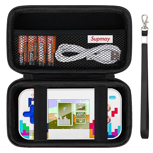 Supmay Hard Travel Case for My Arcade Tetris Gamer V, Strategic Puzzle Games, Portable Video Game System Handheld Game Protection Case with Mesh Pocket for Batteries and USB-C Cable, Black