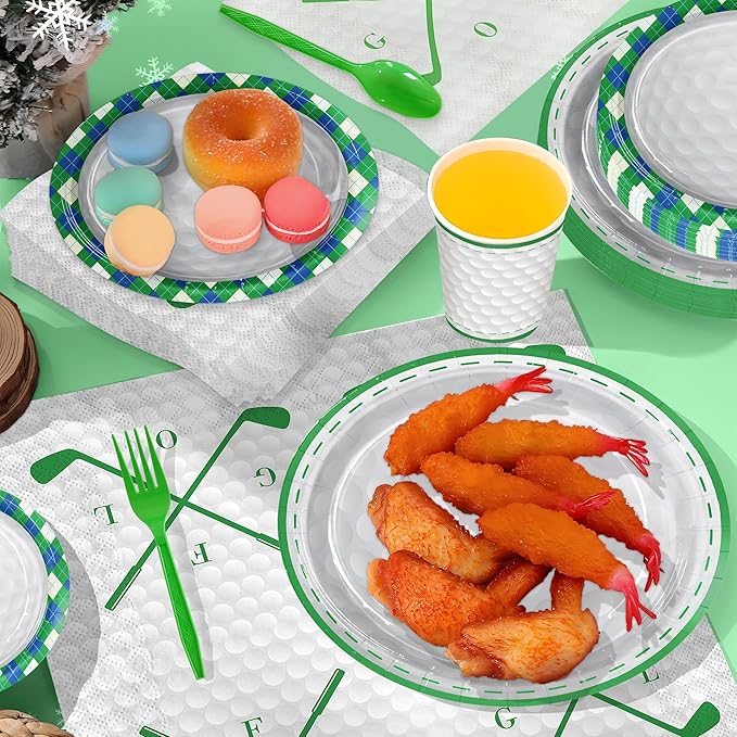 168pcs Golf Birthday Party Supplies Plates Napkins Paper Cups for Golf Sports Themed Decorations Tableware Set for Kids Boys Birthday Decor Serve 24 Guests