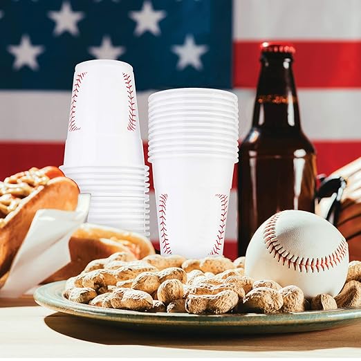 Neliblu Baseball-Themed 16 oz Plastic Cups, Pack of 30, Suitable for Birthday Party Supplies and Game Day