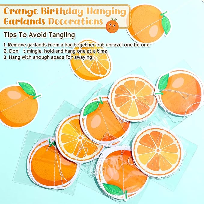 8 Pcs Orange Party Decorations Citrus Slice Birthday Hanging Garlands Banner Tangerine Paper Cutouts Streamer for Little Cutie Orange Baby Shower Wall Ceiling Spritz Decor Supplies