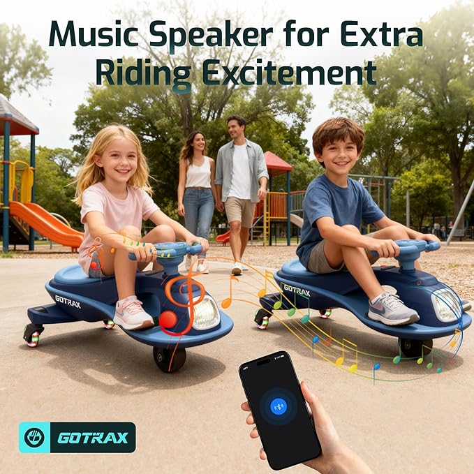 Gotrax WG1 Electric Wiggle Car for Kids, 12V Big Battery up to 120Min Playtime, Music Speaker &Rear Flash Wheels, Battery Display & Easy Assembly w/Pedal Throttle, Crazy Cart Gift for Ages 3+, 132Lbs