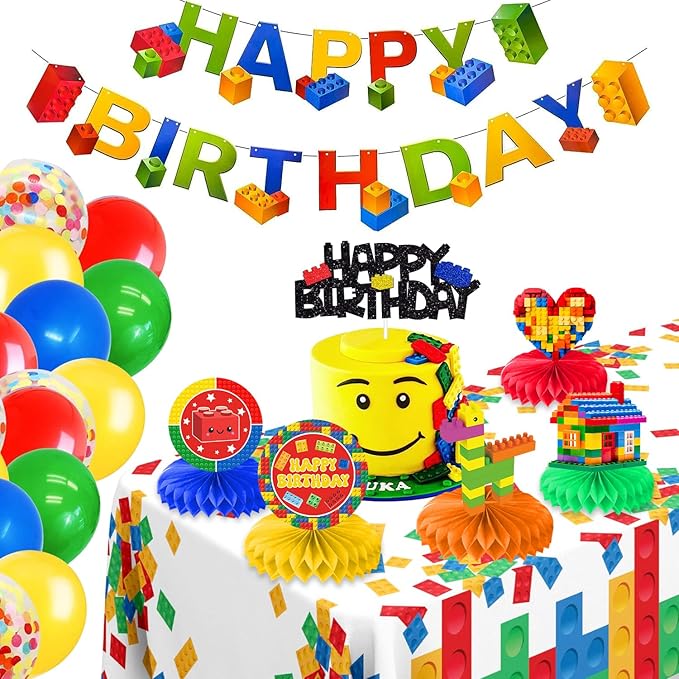 9PCS Building Block Honeycomb Centerpieces Themed Birthday Party Decorations Construction Centerpiece Table Decoration Party Favors Decor Supplies Gifts for Boys Girls Men Women