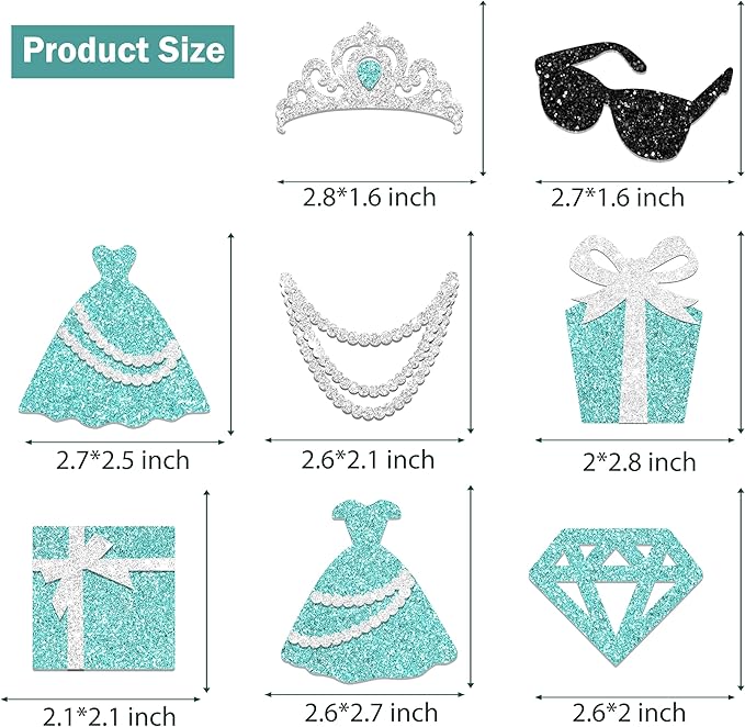Breakfast Blue Cupcake Topper Teal Blue and Silver Bow Birthday Cupcake Pick 24Pcs Glitter Diamond Princess Cake Decorations for Teal Blue Bridal Shower Wedding Party Supplies