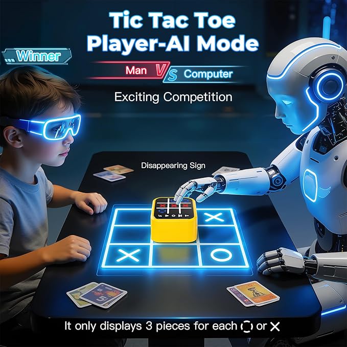 Rechargeable Tic Tac Toe Game Box with 5 Fun Brain Memory Games, Electronic Touchscreen Handheld Game, Portable Digital Puzzle Board Travel Toy, Gifts Choice for Kids and Adults(Yellow)