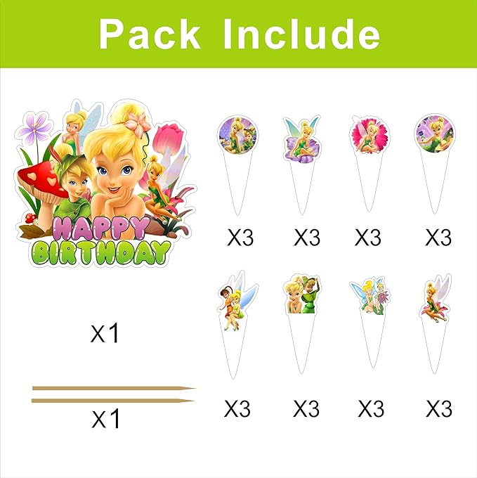 25Pcs Fairy Cartoon For Tinkerbell Cupcake Toppers,Inspired Cupcake Picks School Wizard Theme Birthday Party Cake Decorations Supplies.