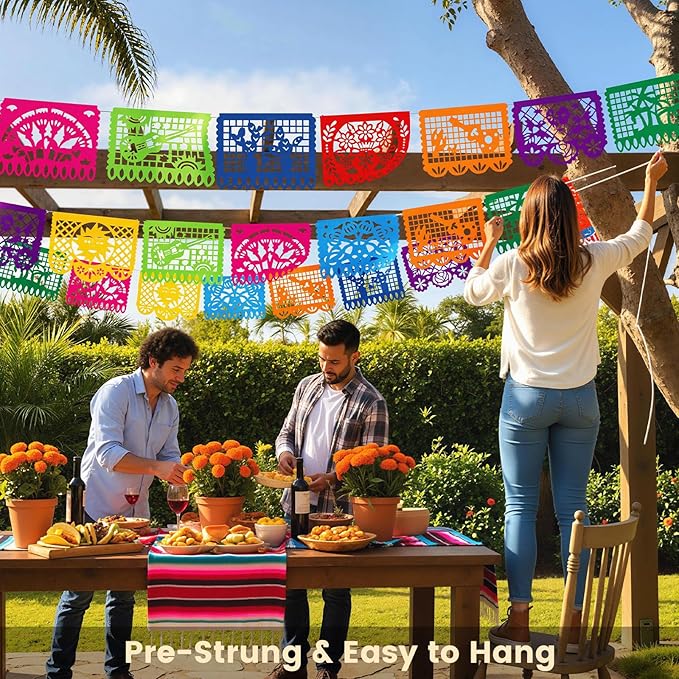 DomeStar Mexican Party Decoration, 18 Feet Plastic Papel Picado Fiesta Banner Cinco de Mayo Garland for Mexican Birthday Fiesta Party Supplies