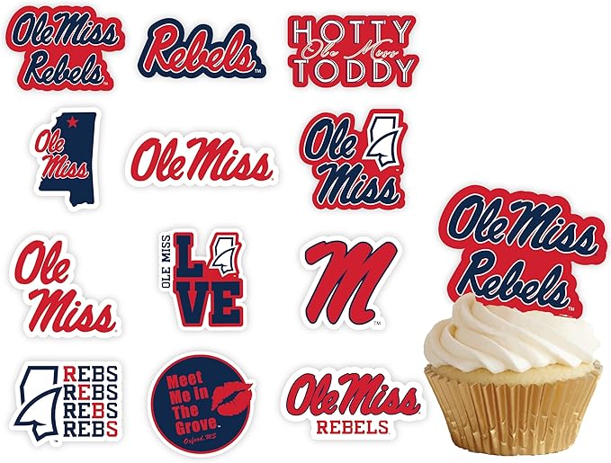 Ole Miss Cupcake Topper Party Supplies for Football, Birthday, Graduation Party Decorations (24 Pieces) (Ole Miss Rebels)