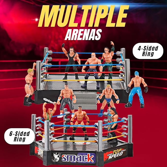 Liberty Imports Ultimate 32-Piece Wrestling Miniature Toys for Kids Pretend Play, Wrestler Figures with 2 Rings & Realistic Accessories for Boys and Girls, Great for Cake Toppers, Parties