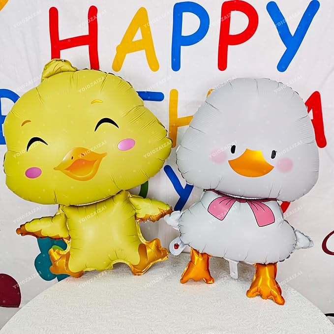 2PCS Yellow White Duck Shape Foil Balloon Farm Animal Mylar Balloon For Boys Gils Kids Farm Duck Animal Theme Birthday Baby Shower Party Decorations Supplies