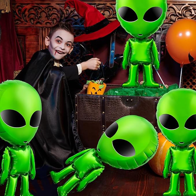 Meooeck 12 Pcs Alien Balloons 31.5 Inch Jumbo Large Green Funny Inflatable Alien Balloons for Halloween Christmas Space Birthday Party Supplies Prop Backdrop Home Trunk or Treat Car Decorations