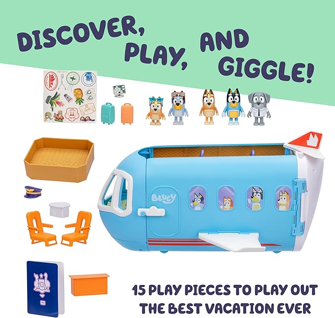 Bluey 3-in-1 Transforming Airplane Toys for Kids Playset, Turns into Resort & Boat, Airplane Toys for Kids 5-8 Includes Exclusive Captain Figure