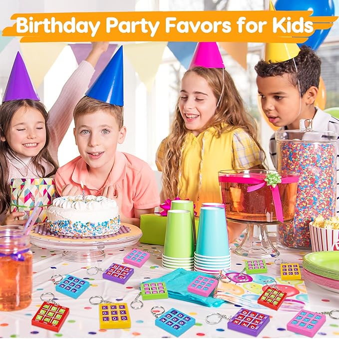 24PCS Tic Tac Toe Game Birthday Party Favors Goodie Bags Easter Basket Stuffers for Kids 4-8 8-12 Classroom Treasure Chest Carnival Prize Box Toys Bulk Keychain Pinata Filler Return Gifts for Girl Boy
