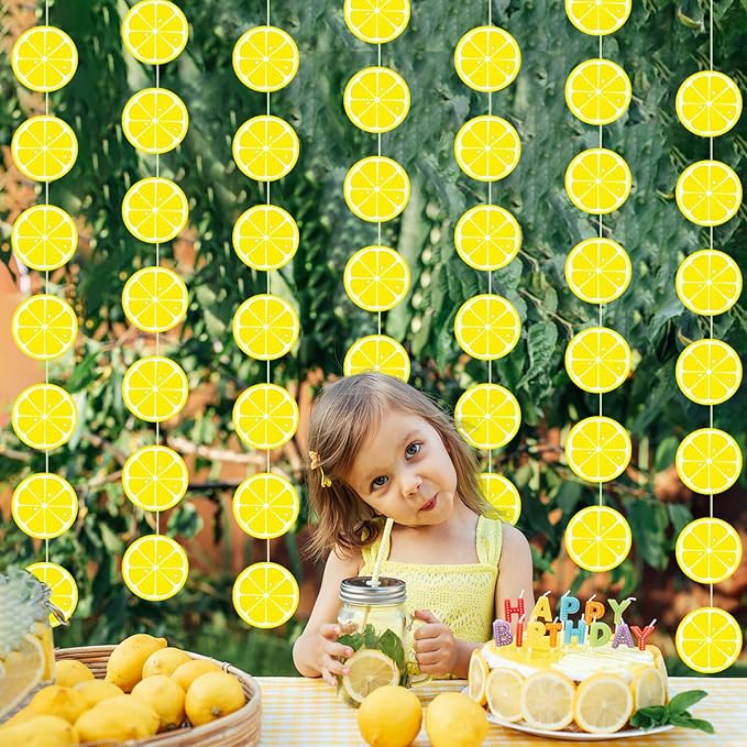 Duraaamo 8 Packs Lemon Party Banner Decorations Lemon Paper Garland Summer Paper Hanging Cutouts Summer Fruit Theme Banners for Wedding Birthday Baby Shower Party Supplies Decoration
