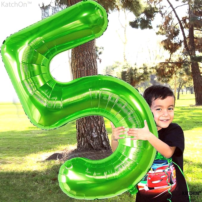 KatchOn, Light Green 5 Balloon Numbers - 40 Inch | Balloons for 5th Birthday Decorations for Boys | 5th Birthday Balloons | Dinosaur Party Decoration | Number Balloons for Anniversary Decorations